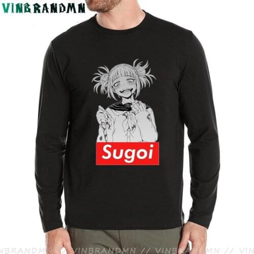 Cartoon Long Sleeve Tee Tops Japanese Anime No Hero Academia Ahegao Waifu Toga Sugoi Printed Geek Tshirts Fashion Men T-shirt