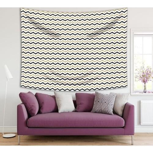 Tapestry Zigzag Chevron Patterns Black Gold Horizontal Stripes Lines Stylish Modern Home Decor