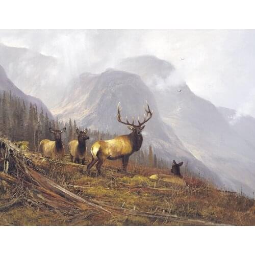 Canvas Wild deers picture painted Wild deers oil painting print on canvas quality decor art craft for living room wall decor