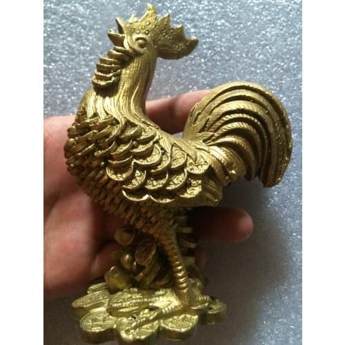 Chinese brass wealth money coin ingot animal zodiac chicken rooster statue decoration metal handicraft