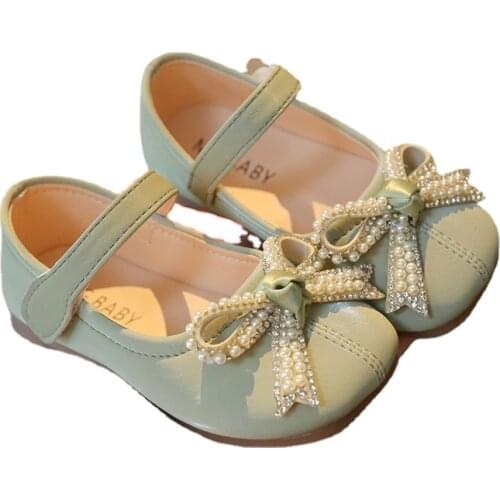 Girls Leather Shoes Spring New Fashion Bow Pearl Baby Girl Shoes Flat Heel Kids Princess Shoes Size 21-30 SFD014
