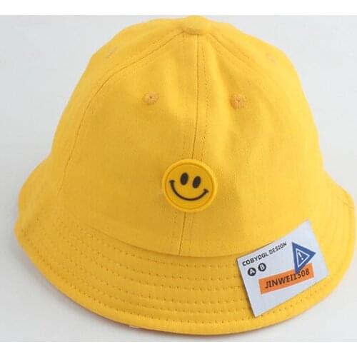 Summer Kids Bucket Hat 100% Cotton Baby Sun Hats For Boys Girls Fishing Cap Smile Design Cute Fisherman Hat