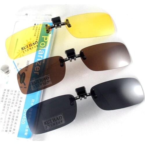 Small Sunglasses Clip on Polarized Sun Glasses Driving Eyeglasses 3 Color Clip Sunglasses Grey and Yellow Night Glasses 773