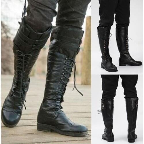 2021 Boots Men Long Western Below Knee Knight Style Boots Vintage Male Winter Cowboy Western Boots Retro Long Classic Boots New