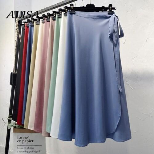 New Korean Elegant Office Skirts Summer High Waisted Bandage Chiffon Midi Skirts Ladies Pencil Skirt