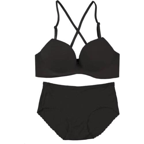 Solid Color One-Piece Cross Beauty Back Lingerie 3/4 Cup Gathered Bra + High Waist Briefs Set