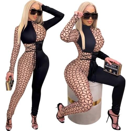 OEM 2021 Sexy Zipper Bodycon Jumpsuit Matching Jumpsuits For Women Casual Sports Yoga jumpsuit Long Sleeve Jumpsuit Women