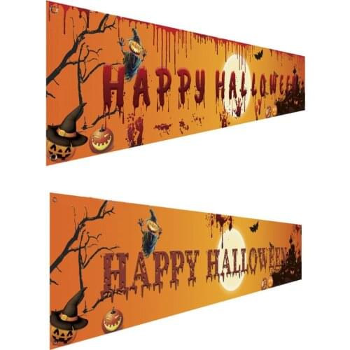 Outdoor Halloween Banner Pull Flag Decorations Celebrate Foldable Hanging Decor H58C