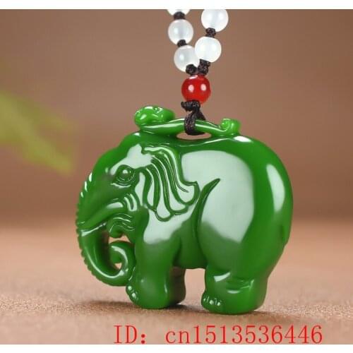 Natural Green Jade Elephant Pendant Necklace Charm Jewellery Fashion Accessories Hand-Carved Man Luck Amulet Gifts Sweater Chain