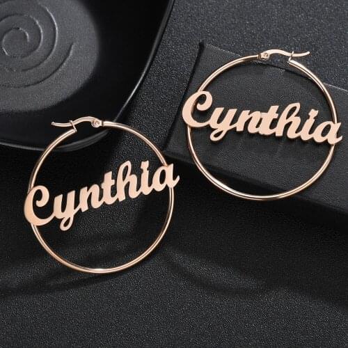 Personalized Name Earrings Stud Dangle Rose Earring Sideway Custom Letter Number Earrings Stainless Steel Oorbellen Voor Vrouwen