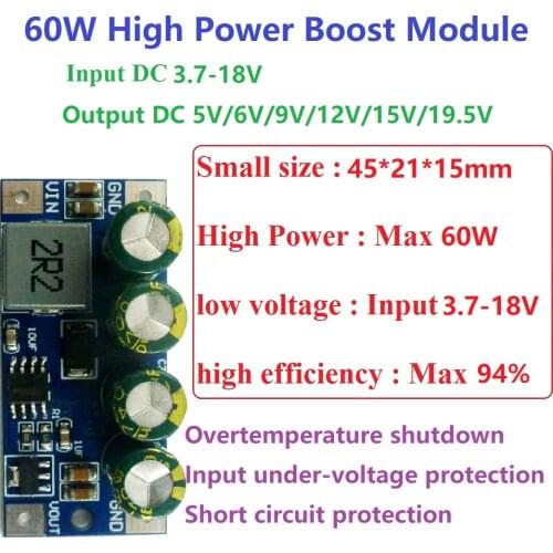 60W DC 3.7V-18V to 5V 6V 9V 12V 15V 19.5V Step-Up Boost DC DC Converter Molude for lead acid Car cigarette lighter PLC LED