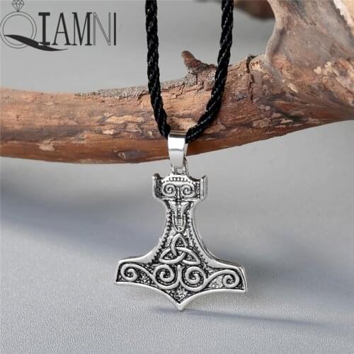 QIAMNI Antique Perun Axe Amulet Slavic Kolovrat Symbol Irish Knot Viking Pendant Necklace Men Jewelry Pagan Charm Gift