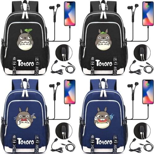 New My Neighbor Totoro Backpack Men Women USB Charging Laptop Travel Bags Boys Girls Student Backpack Casual Mochila