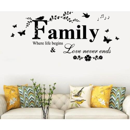 Family Love Never End Quote Vinyl Wall Decal Wall Lettering Art Words Wall Sticker Home Decor Wedding Decoration Living Room 801