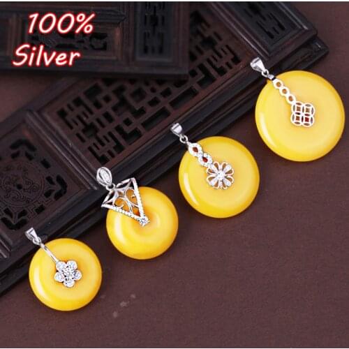 925 sterling silver Color plated white gold peace buckle pendant buckle silver clip button beeswax necklace buckle