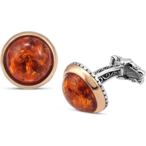 Silver Synthetic Amber Stone Cufflinks