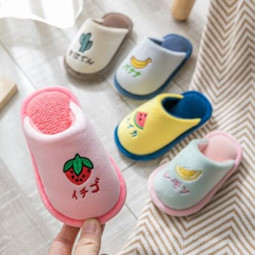 Fruit Kids Slippers for Toddler Boys Indoor Shoes Baby Girl Fur Slides Cotton Flip Flop Warm Winter House Children Slipper