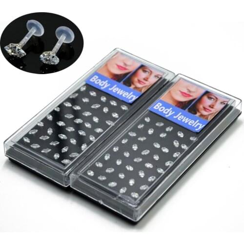 40pcs/box Bioplast Flexible PTFE Labret Ear Tragus Cartilage Earring Lip Ring Piercing With Zircon Body Jewelry