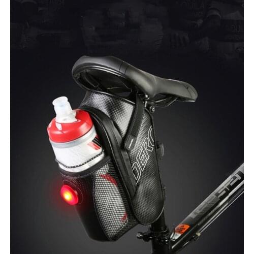 Bike Saddle Bag Cycling Under Seat Pack Reflective Waterproof MTB Road Bike with Water Bottle Pouch Bicycle Taillight Warning
