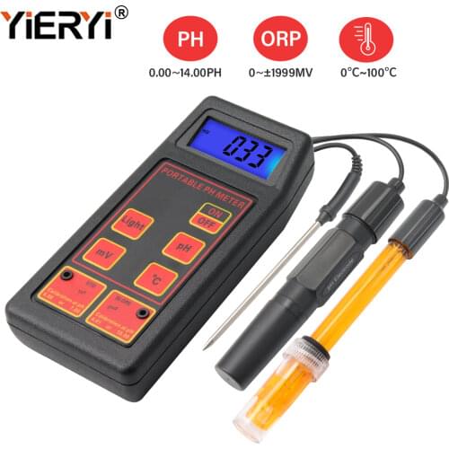 Yieryi 3-in-1 High Accuracy Portable pH/mV/Temp Meter + Replaceable pH & ORP Electrodes + Temperature Probe