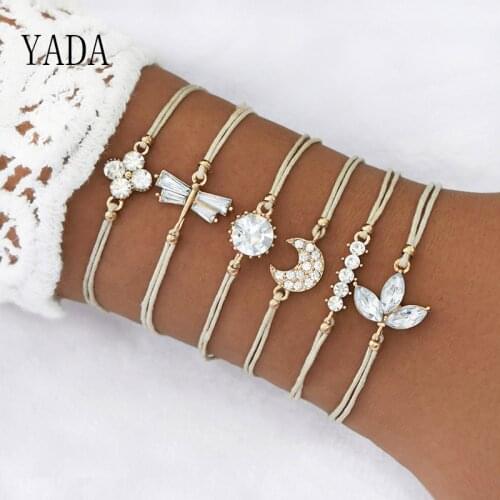 YADA Gifts 6 PCS/SET Dragragonfly&Moon Bracelets&Bangles For Women Bohemian Jewelry Bracelets Charm Crystal Bracelet BT200037