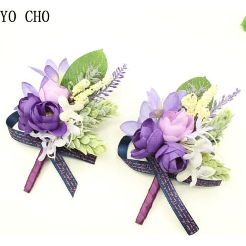 YO CHO Wedding Corsages Flowers Brooch Bridesmaids Wrist Corsage Bracelet Boutonniere Pin Marriage Wedding Witness Accessories