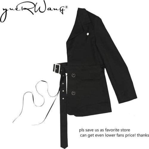 Yuerwang Women Coat Blazer Black Half Blazer Jackets Special Waist Belt Designer Blazer Irregular Long Sleeve Personality 2021