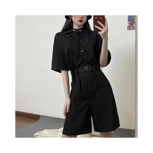 Dark Department of Womens wear 2020 summer new black loose one-piece overalls shorts casual pants belt