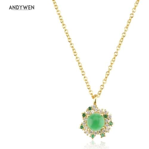 ANDYWEN 925 Sterling Silver Gold Long Necklace Lofoten Island Green Zircon Crystal CZ Women Luxury Choker Fine Jewelry