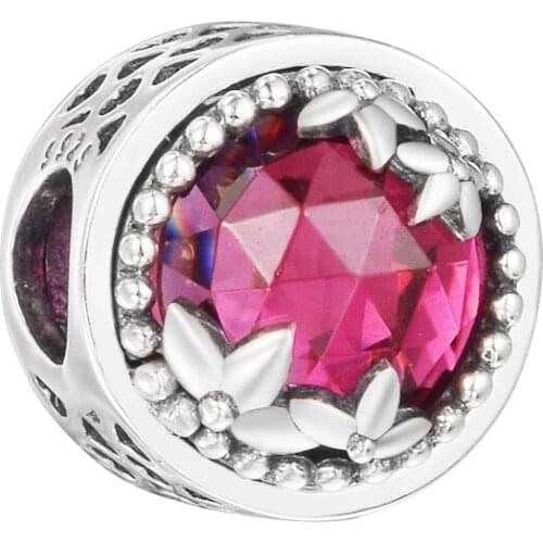 Fandola CKK 925 Sterling Silver Jewelry Dazzling Daisy Floral Charm Fits Bracelets Jewelry Making for Women Cerise Crystals