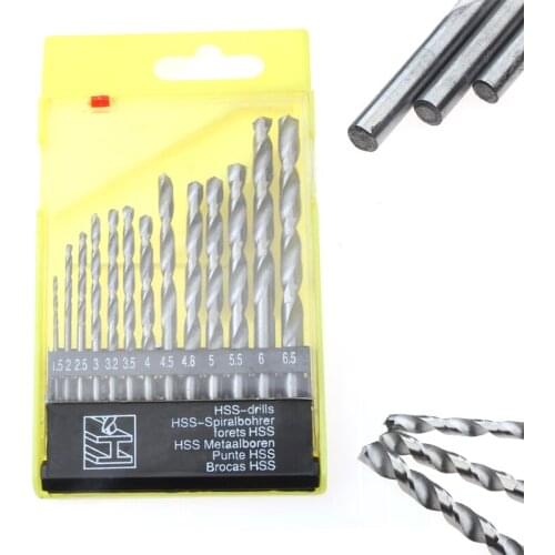 1.5-6.5mm High Speed Steel Round Handle Twist Drill 13PCS HSS For Metalworking Durable Wood Drill Power Tool Twist Drill Bit Kit