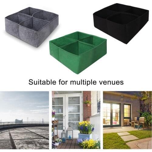 4 Divided Grids Durable Planting Grow Raised Garden Planter Felt Fabric Bed Pot for Carrot Flower Vegetable Plants
