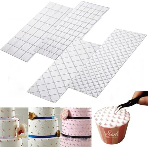 4pc/Set Grid Transparent Texture Mat Cake Border Decorating Tools Cake Mold Fondant Imprint Baking Mat Fondant Cutter Cake Tools