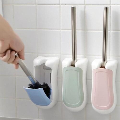 ABS Bathroom Toilet Brush Long Handle Without Dead Ends Brush Suction Wall Semi-automatic Open Lid Toilet Brush Holder