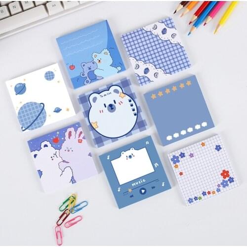 Kawaii Cartoon Bear Memo Pad 50 Sheets Student Sticky Notes Bookmark Message Notes Decorative Notepad School Stationary Supplies