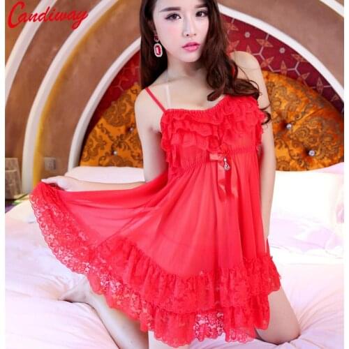 Candiway Sexy lace dress Hollow Out Sex Erotic perspective underwear dress Babydoll evening sleepwear clothes