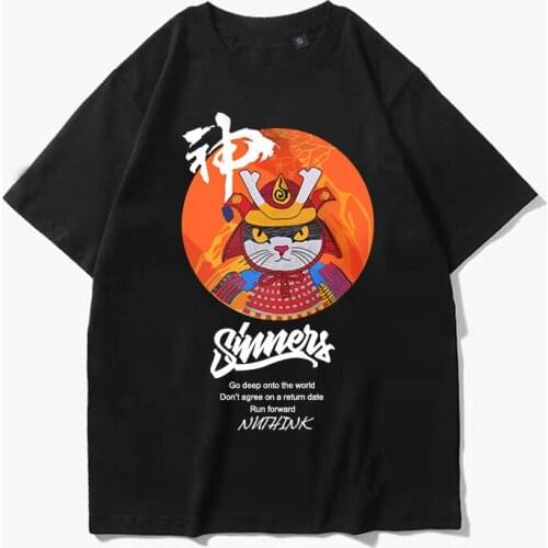 Hip Hop T Shirts Men Japanese Ukiyo Cat T-shirt Harajuku Streetwear drop shipping tshirt Short Sleeve Top Tees Japan Style shirt