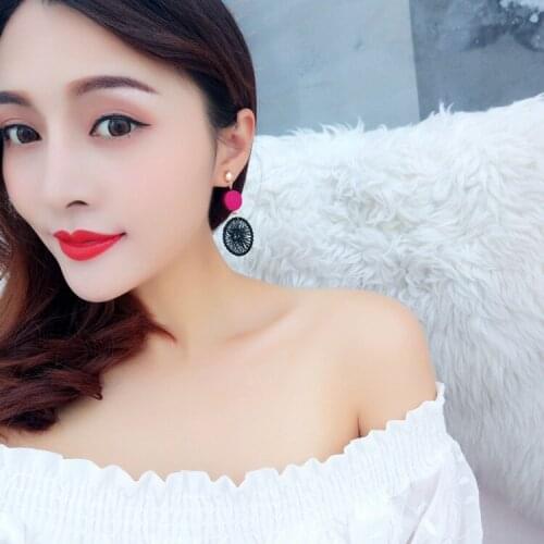 KAMAF 1 pair / Korean temperament personality wild long pendant net red vintage wooden circle dream catcher earrings