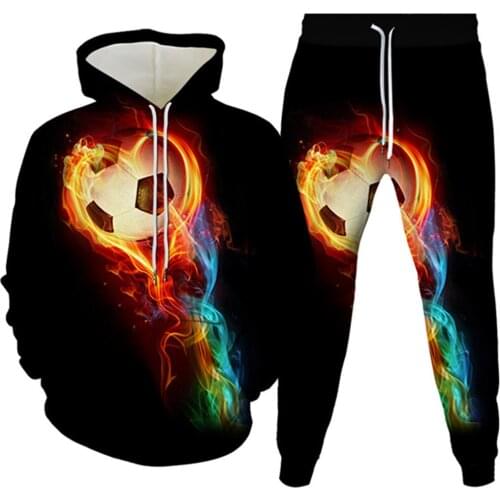 Men Harajuku Style Clothes Sets Fire Football Basketball Drageon Phoenix Violin Skull 3D Print Suits Women Hoodies Trousers 2Pcs