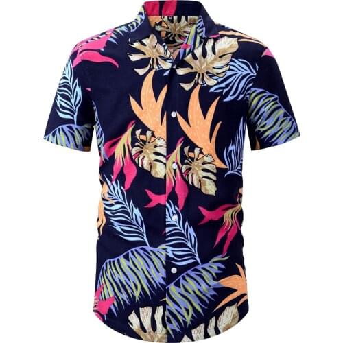 Summer Cotton Shirts for Men Casual Tropical Beach Hawaiian Short Sleeve Printed Male Cuban Shirts Men Blouse Ethnic Tops Camisa