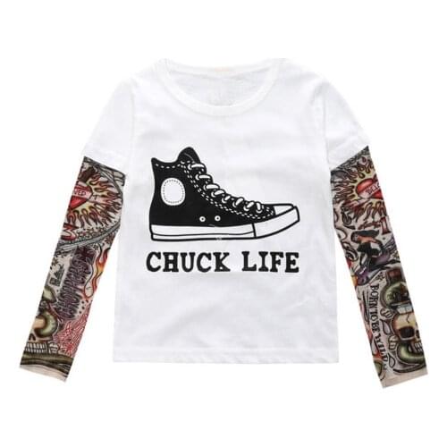 Summer Casual Boys Hiphop Style T Shirt Childrens Chuck Life Clothing Tattoo Long-sleeved Cotton T Shirt Kids Top Tees