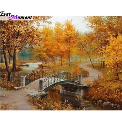 New full Diy diamond painting kit 3D cross stitch Square Diamond embroidery Autumn Scenic Bridge Diamond Mosaic Crafts ASF038