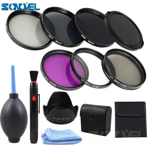 49 52 55 58 62 67 72 77 82 mm UV CPL FLD ND2 ND4 ND8 Neutral Density Filter Kit +Lens hood+Cleaning kit For Canon Sony Nikon