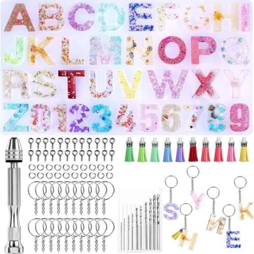 Alphabet Number Resin Silicone Molds And Tools Set For DIY Keychain Silicone Casting Molds Tools Uv Clay Resin Jewelry Making