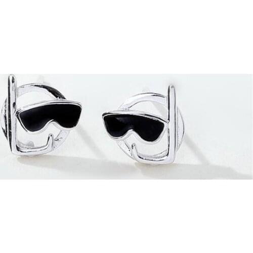 New Creative Personality Scuba 925 Sterling Silver Jewelry Fashion Cute Cartoon Black Epoxy Sunglasses Stud Earrings SE950