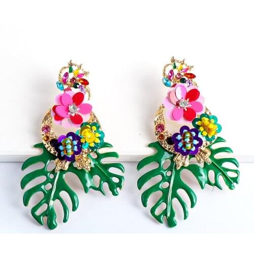 New Boho Colorful Earrings Flower Resin Wholesale Green Crystal Dangle Jewelry Cute Statement Pendant Earring For Women 2021 Za