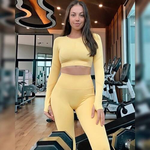 Yoga clothes womens seamless yoga sportswear running fitness hip-lifting leggings long-sleeved yoga shirt gym fitness pants