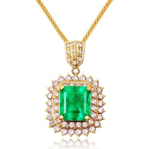 18k gold color square green crystal emerald gemstones diamonds pendant necklaces for women jewelry choker bijoux bague gifts