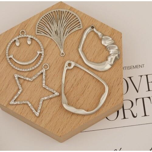 HAOSAW Choose 6Pcs/Lot Rhodium Colors/Zinc Alloy Charms/Loop/Smile Face/Hollow Out Design/Jewelry Accessories/Earring Findings