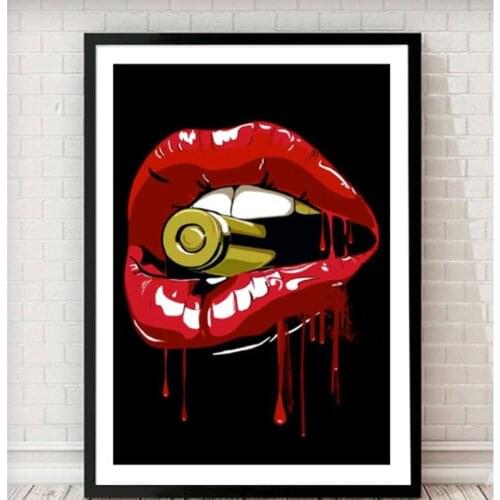 Pop Art Fashion Lips Red with Bullet Canvas Art Paintings Poster and Prints Wall Art Picture for Living Room Home Decoration